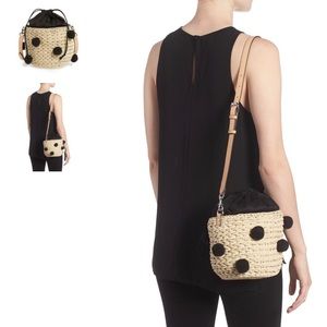 NEW Rebecca Minkoff Straw Pom Pom bucket bag
